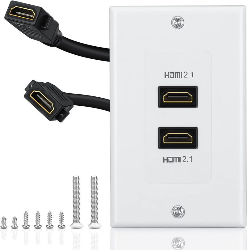 ELECTOP HDMI 2.1 Wall Plate(2 Port), 8K HDMI Wall Outlet Pass Through, Supports 8K@60Hz and 4K@120Hz, 3D, HDR, 48 Gbps, Fits Home Theater Systems - Image 1